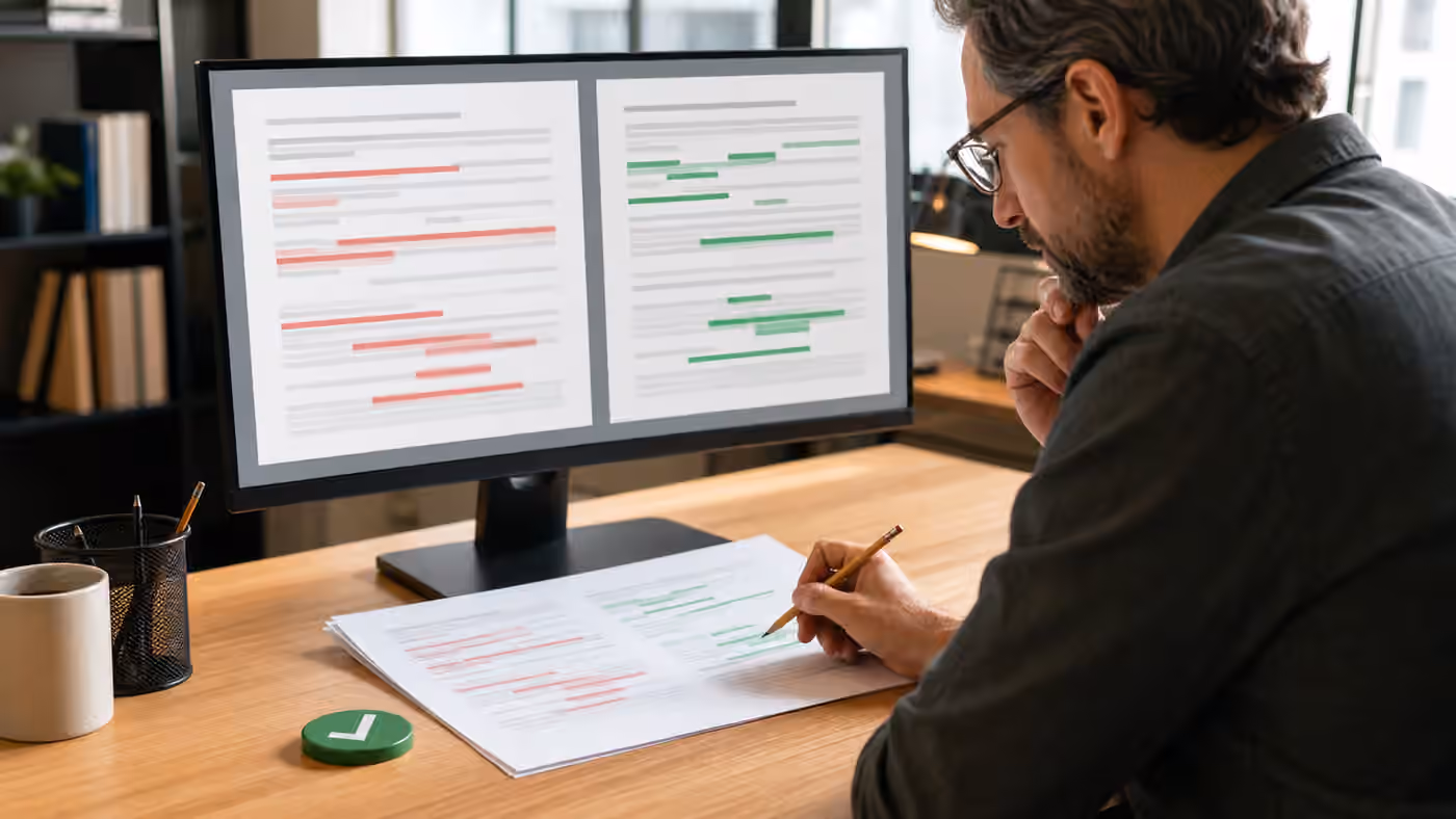 A reviewer examining abstract before-and-after change panels prepared by an AI agent.