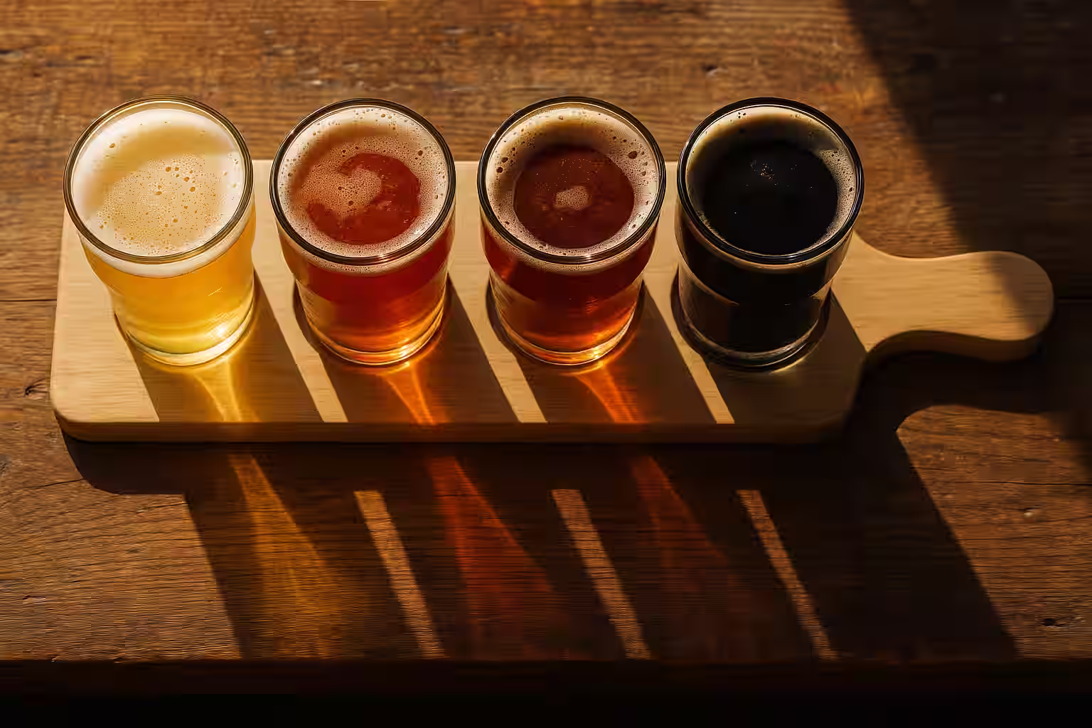 Inside a modern craft brewery with copper kettles gleaming, a bearded brewer examining a glass of amber beer, industrial yet artisanal atmosphere with exposed brick and hop vines, warm dramatic lighting
