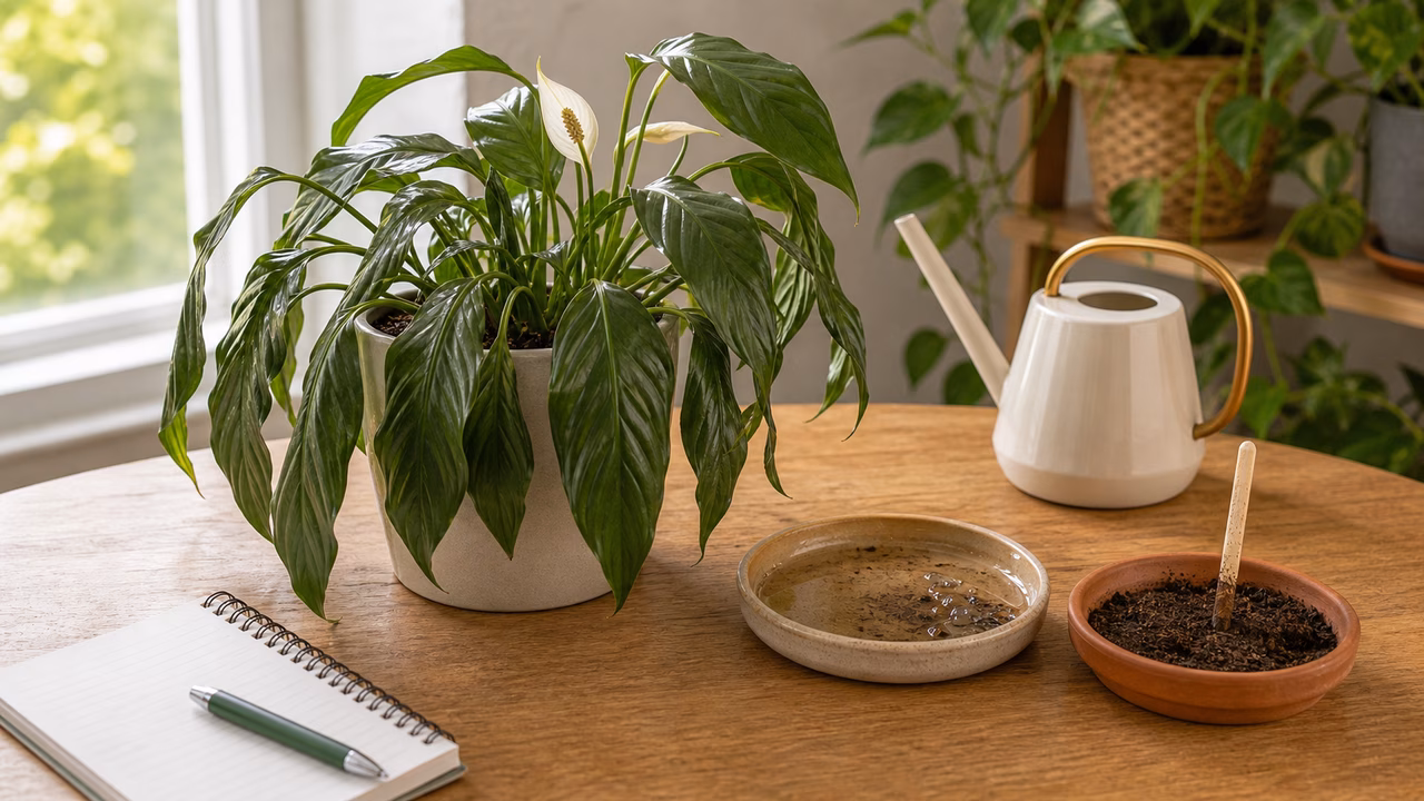 A practical indoor plant care setup for drooping houseplant leaves.