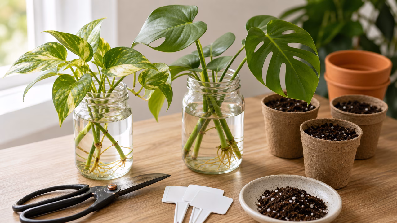 A practical indoor plant care setup for propagation: water, soil, division, and patience.