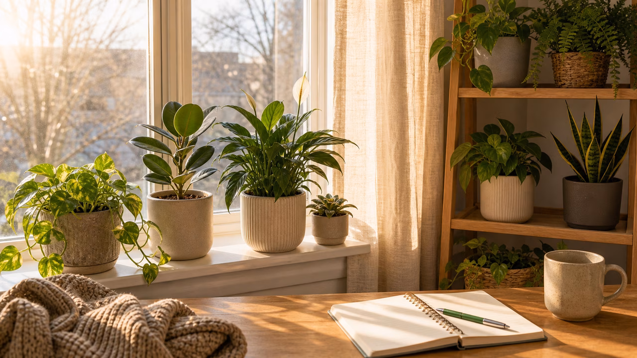 A practical indoor plant care setup for seasonal light changes indoors.