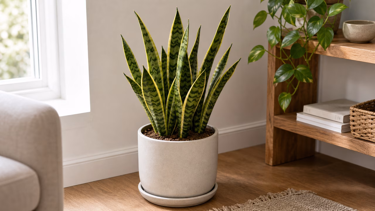 A practical indoor plant care setup for snake plant care for beginners.
