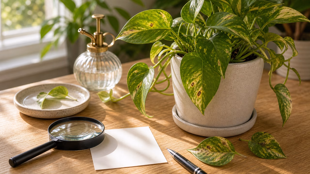 A practical indoor plant care setup for spots, speckles, and marks on leaves.